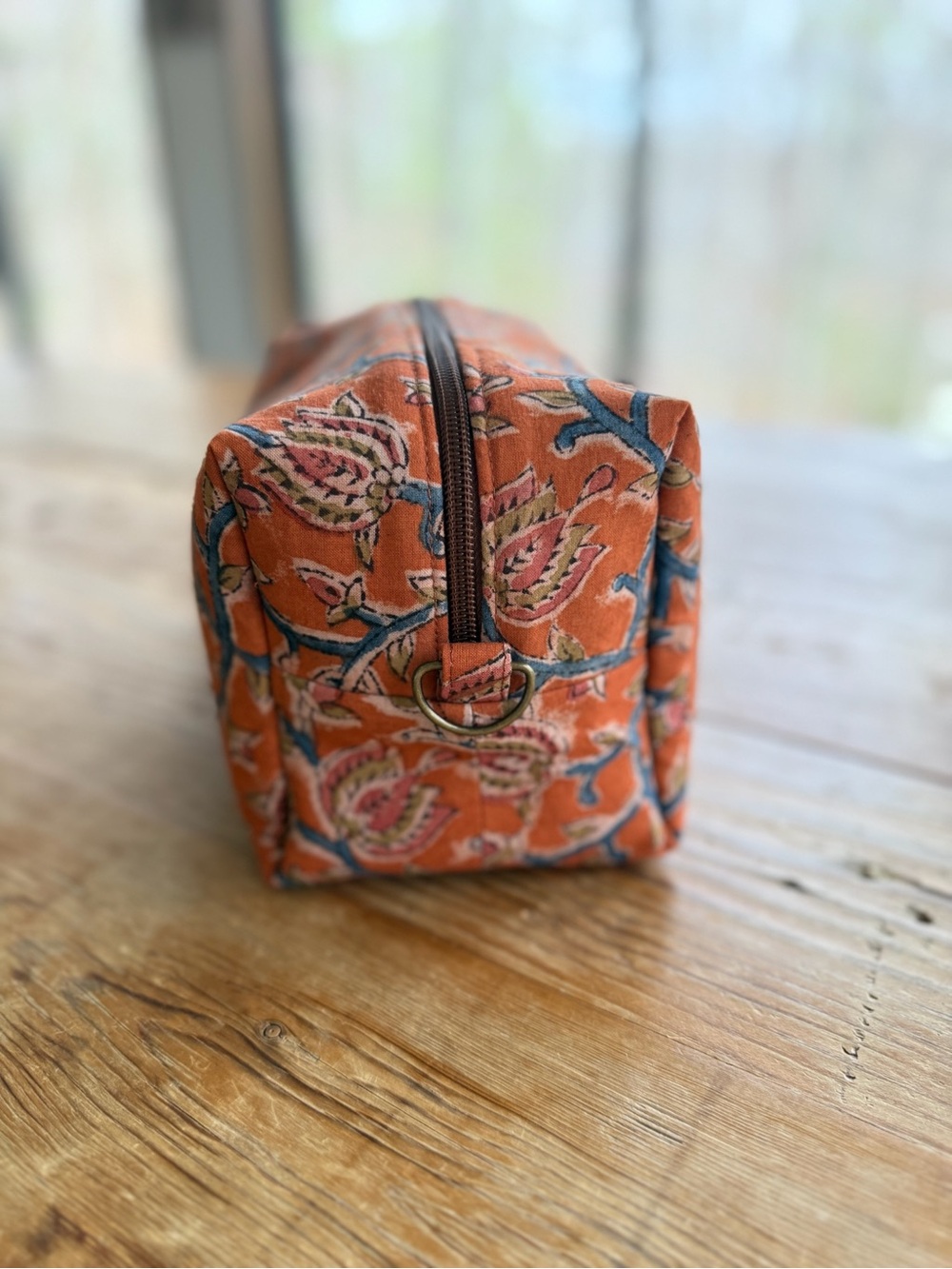 Handmade Printed Orange Floral Vintage Zipper Pouch - Picture 4 of 6
